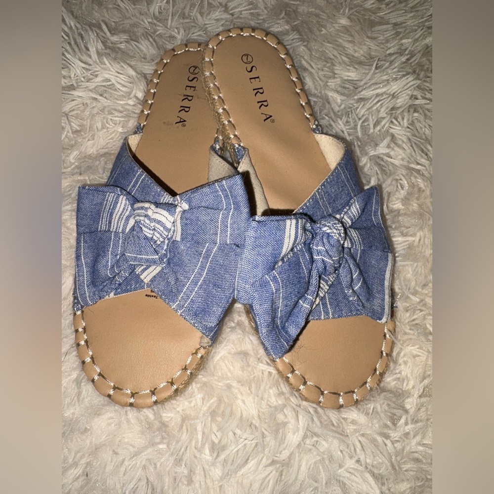 SERRA Blue Bow Slide Sandals